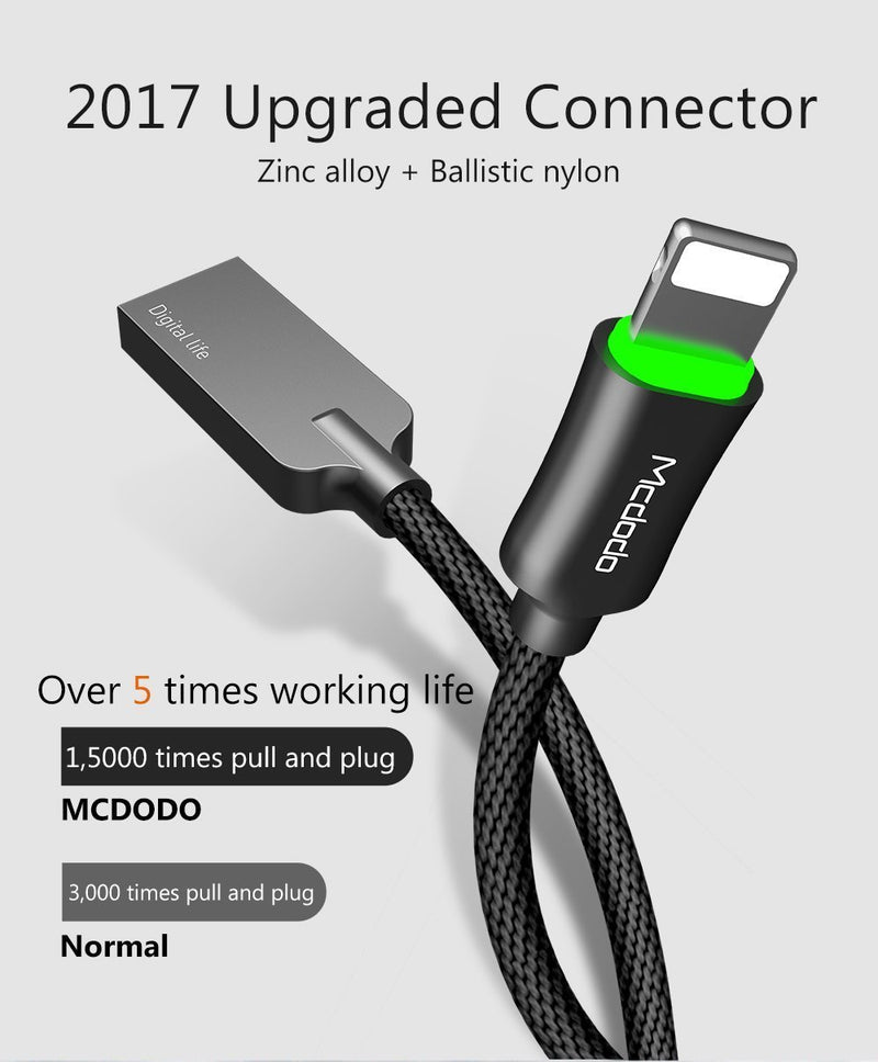 AICase Charging Cable, Smart LED Auto Disconnect Nylon Braided Sync Charge USB to Charging Cable for Phone X,8, 8 Plus, 7 Plus,Pad Pod
