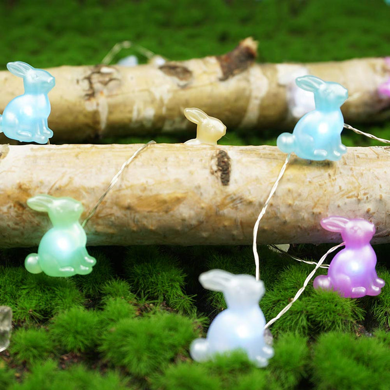 BOHON Easter Decoration Lights Rabbit LED String Lights Battery Operated with Remote 10 ft 40 LEDs Bunny Shaped String Lights for Bedroom Party Indoor Birthday Wedding Decor