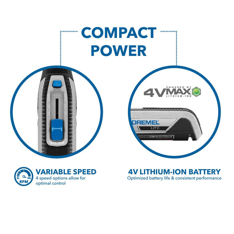 Dremel Lite 7760 N/10 4V Li-Ion Cordless Rotary Tool Variable Speed Multi-Purpose Rotary Tool Kit, USB Charging, Easy Accessory Changes - Perfect For Light-Duty DIY & Crafting Rotary Tool 7760-N/10