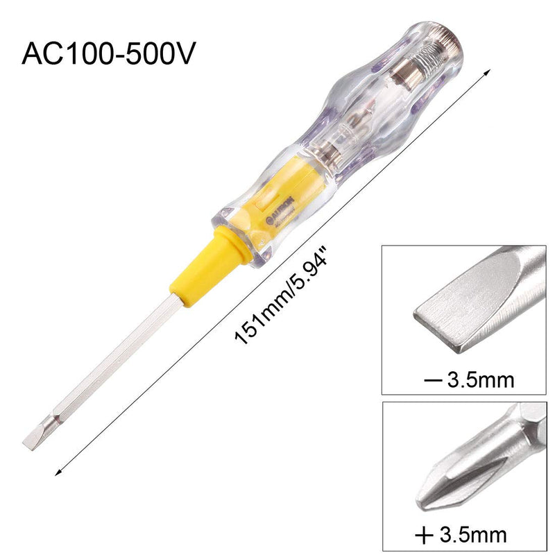 uxcell Voltage Tester AC 100-500V with 3.5mm Slotted Phillips Screwdriver 151mm Length for Circuit Test, Clear and Yellow