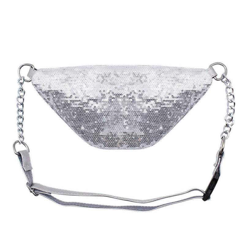 RARITYUS Sparkly Sequin Fanny Packs Glitter Waist Bag with Adjustable Strap for Women Girls Unisex Silver