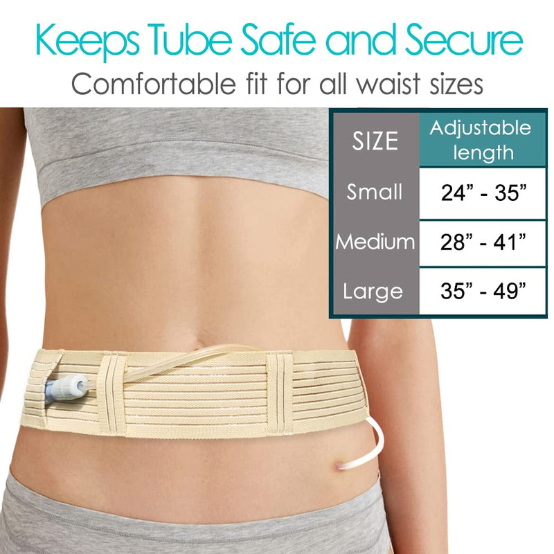 [2 Pack] PD Dialysis Belt Breathable Peritoneal Dialysis Accessories Peg J Tube Catheter Belts Holder Feeding Tube Supplies for Stomach Women Men Adults Beige Large (Pack of 2)
