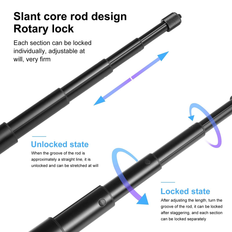 PULUZ Third Person Perspective Motorcycle Bike Handlebar Mount Selfie Stick Long Pole for Gopro, Insta360, Action Camera Bracket Adapter Clamp Holder with Monopod Stand 11-44.7 inch Adjustable Length