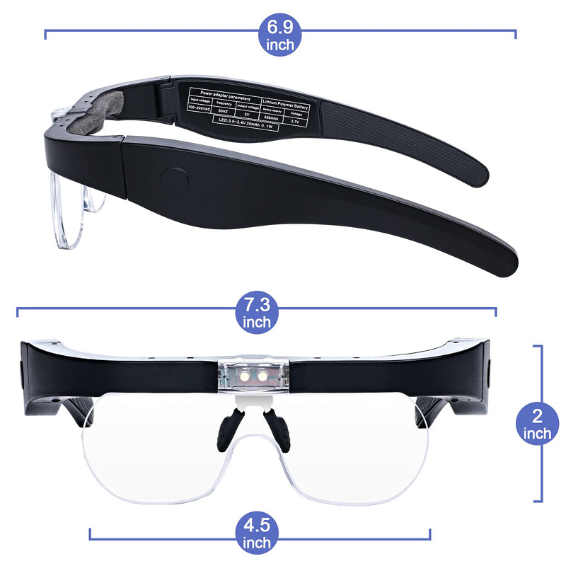 Head Magnifying Glass with Light Rechargeable Headband Magnifier for Close Work Interchangeable Lenses 1.5X 2.5X 3.5X 5X for Jeweler Loupe, Arts and Crafts, Hobby (Black) Black