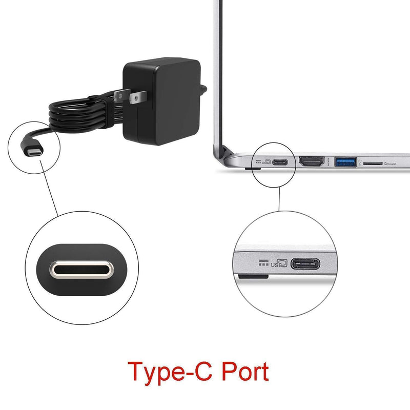 45W USB-C Portable Chromebook Charger Fit for Lenovo Chromebook 100e 300e c330 Series Laptop 45 Watts 20V 2.25A Standard 7.5Ft Type-C Adapter