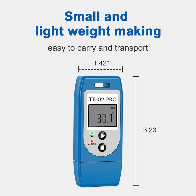 ThermElc TE-02Pro Temperature Data Logger, LED Light Warning for Temperature, MKT, -30 to +60°C and Easy Access PDF CSV Data Reports, Suitable Temperature Sensitive Cold Chain Shipping 1 Piece.
