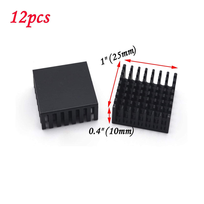 Antrader 12pcs Black Aluminum Cooler Radiator Heat Sink Heatsink 25 x 25 x 10mm