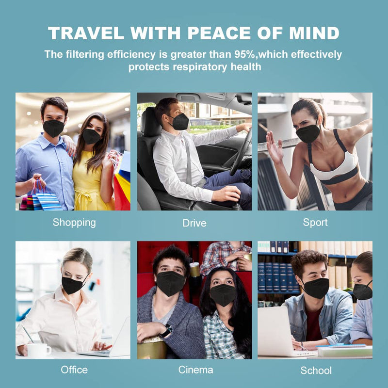 YOTU 30 Pcs Kn95 Face Mask Black,5-ply Cup Dust Mask,Breathable & Comfortable,Filter Efficiency ≥95%,Individually Wrapped (Black-30pcs) Black-30pcs