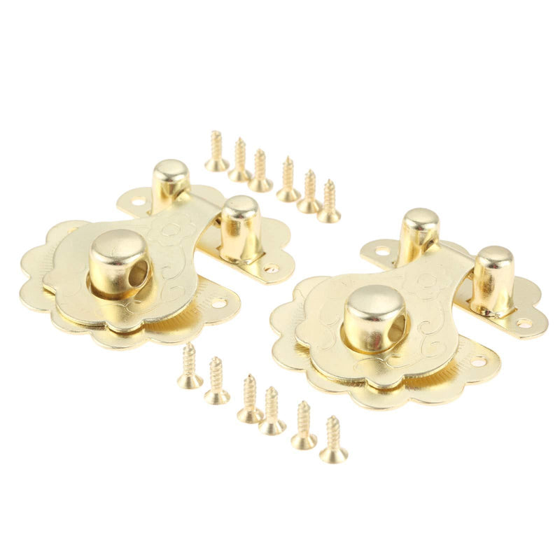 2 Pcs Box Latch Clasps with 12 Screws Flower Shape Cabinet Hasp for Jewelry Wooden Box Case Decorative Hasp Latch Buckle, Gold