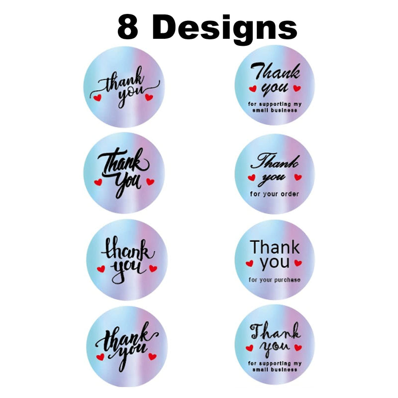 HLZDS Thank You Stickers Roll 500pcs 1" Thank You for Supporting My Small Business Stickers with 8 Designs Holographic Thank You Stickers Labels Thank You Small Business Stickers for Packages