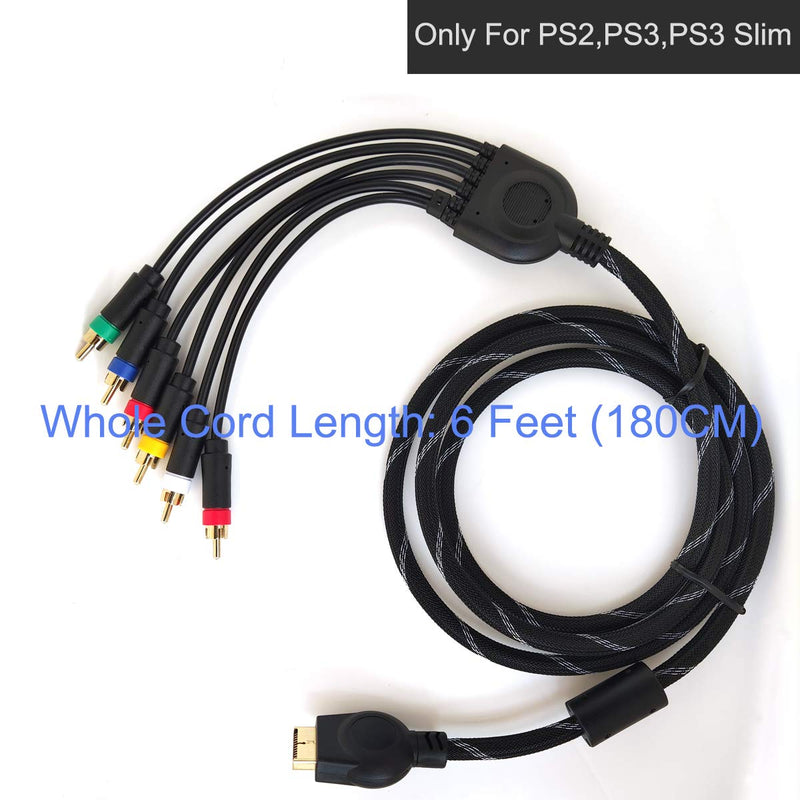 Bealuffe Component AV Cable for PS2 / PS3 / PS3 Slim, HD Multi Out Composite RCA Audio Video Cable for Sony Playstation PS3 (6 Feet)