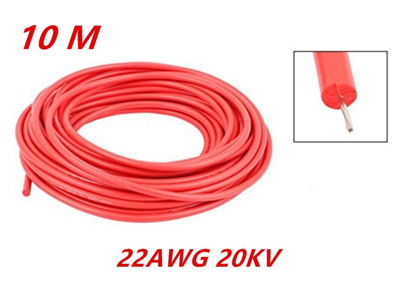 XJS Electric Copper Core Flexible Silicone Wire Cable Red 10M 32.8Ft (22AWG 20KV) 22AWG 20KV