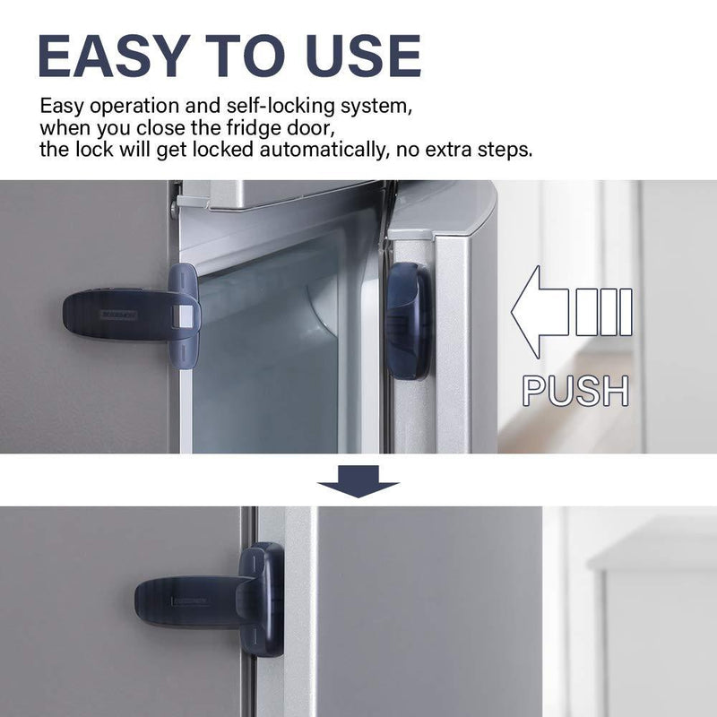 EUDEMON Home Refrigerator Fridge Freezer Door Lock Latch Catch Toddler Kids Child Baby Safety Lock Easy to Install and Use 3M VHB Adhesive no Tools Need or Drill (Greyï¼Œ1 Pack) Grey