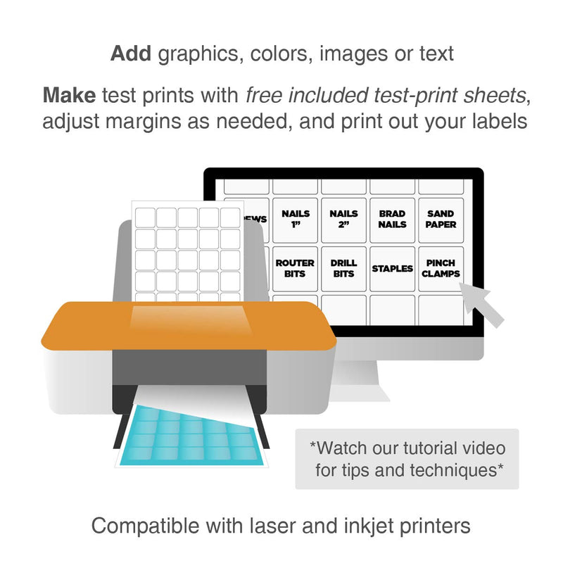 ChromaLabel 1-1/2 x 1-1/2 Inch Printable Labels, Compatible with Laser and Inkjet Printers, 750 Pack, 25 Sheets, White