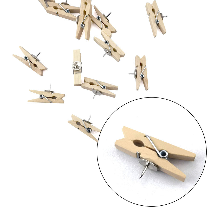 30pcs Push Pins with Wooden Clips Pushpins Tacks Thumbtacks for Bulletin Boards/Note Board/Cork Board Artworks Notes Photos Craft Offices and Homes