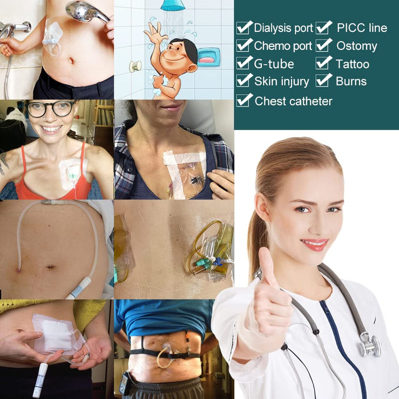 Waterproof PICC line Shower Cover Shield Protector Peritoneal Dialysis Accessories Large Coverage for Central Line PD Catheter Feeding G Peg Tube Chest Port Transfer Set Men Women (9"x 9",Pack of 25) (9"x 9",pack of 25)