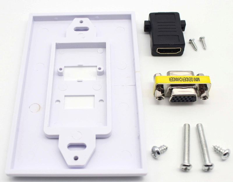 Poyiccot VGA Wall Plates, 1 Port HDMI Female + 1 Port VGA 15P Female AV Wall Outlet Video Socket Face Connector Plate White ABS (1HDMI+1VGA)