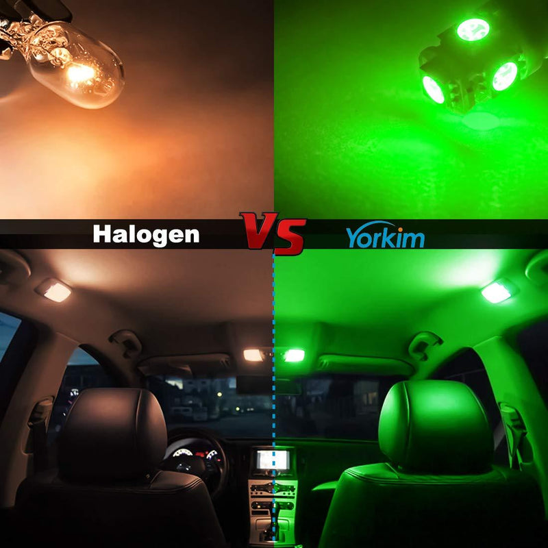 Yorkim 194 LED Bulbs Green Super Bright Newest 5th Generation, T10 LED Bulbs, 168 LED Bulb, LED Bulbs for Car Interior Dome Map Door Courtesy License Plate Lights W5W 2825, Pack of 10