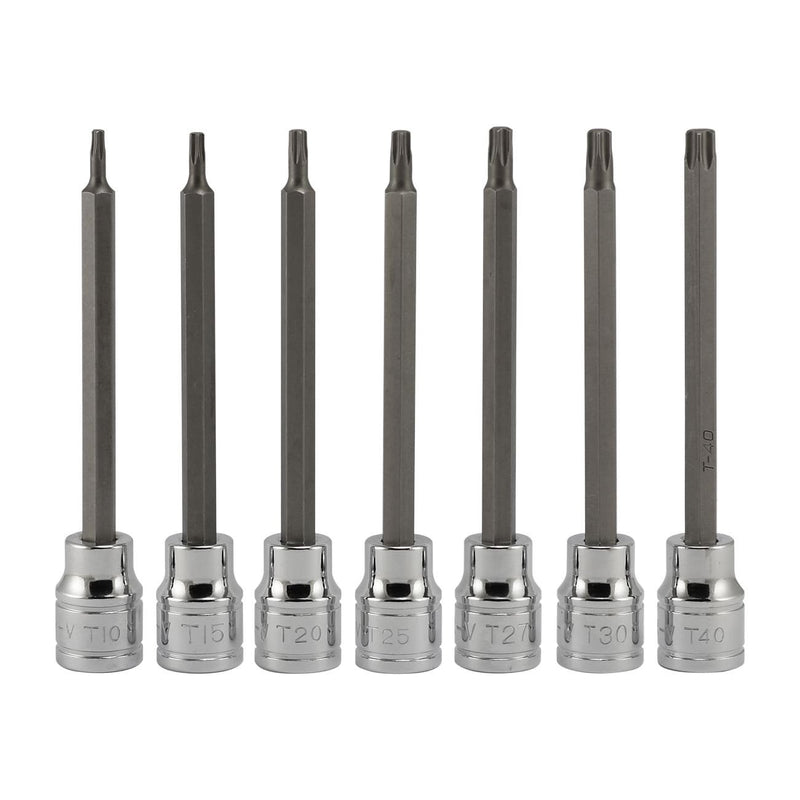 NEIKO 10080A 3/8” Drive Extra Long Torx Star Bit Socket Set | 7 Piece | T10 to T40 | 4-3/8” Length Standard