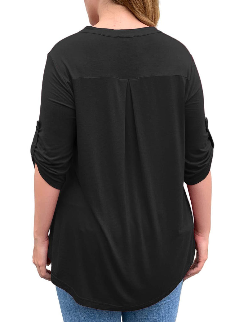 a.Jesdani Women’s Tops 3/4 Roll Sleeve Shirts V Neck Plus Size Blouses Tunic Top Medium Black