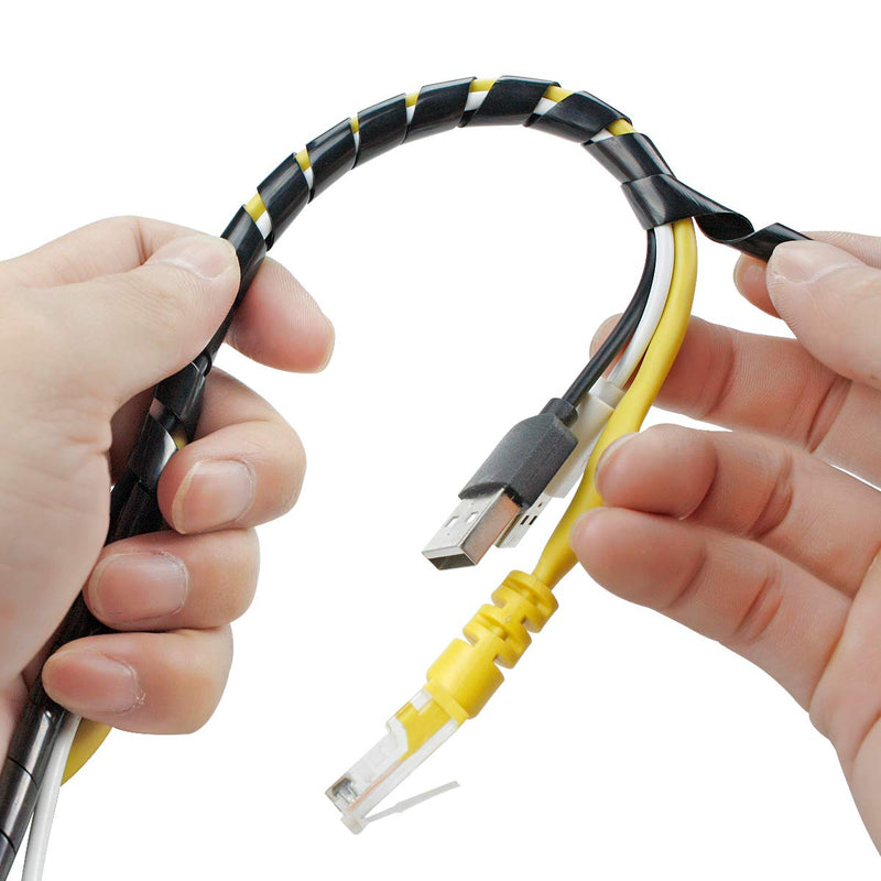 50Ft XHF 1/4" Spiral Cable Wrap 6mm(Wrapping Range:4mm-50mm) Spiral Wire Wrap Cord for Computer Electrical Wire Organizer Sleeve Hose RoHS Black Dia 6MM-Length 15M