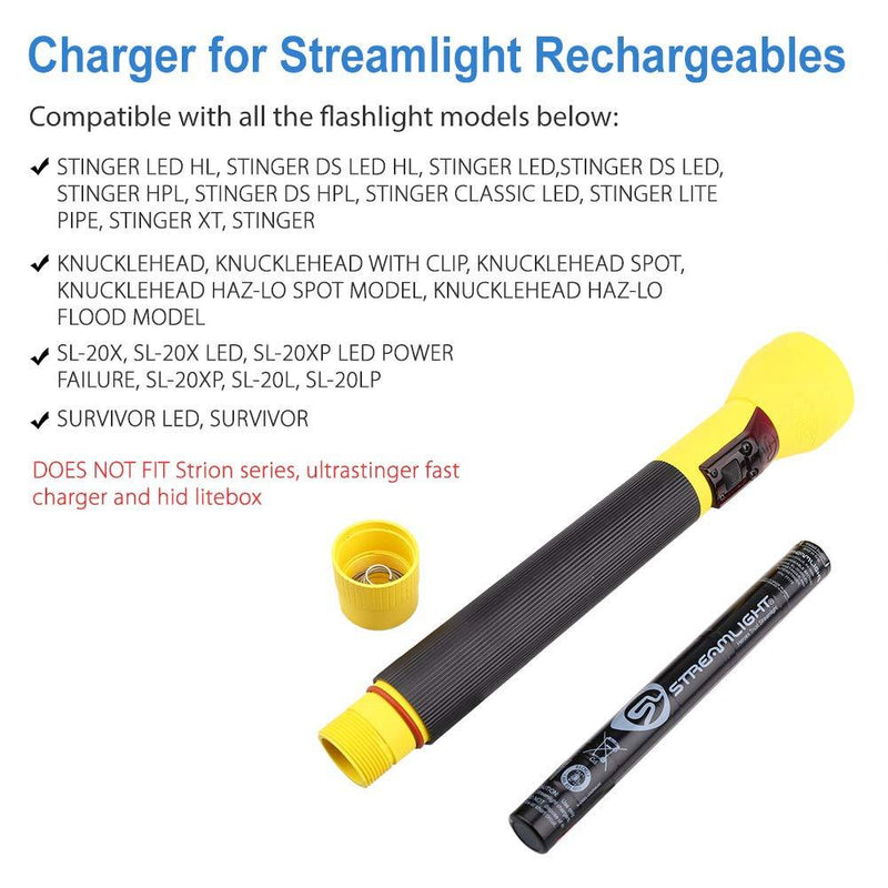 LotFancy Charger for Streamlight Stinger, AC Power Charger Cord for Flashlight Battery Rechargeables, 100V - 240V, 6 FT, Replace Part # 22311, UL Listed