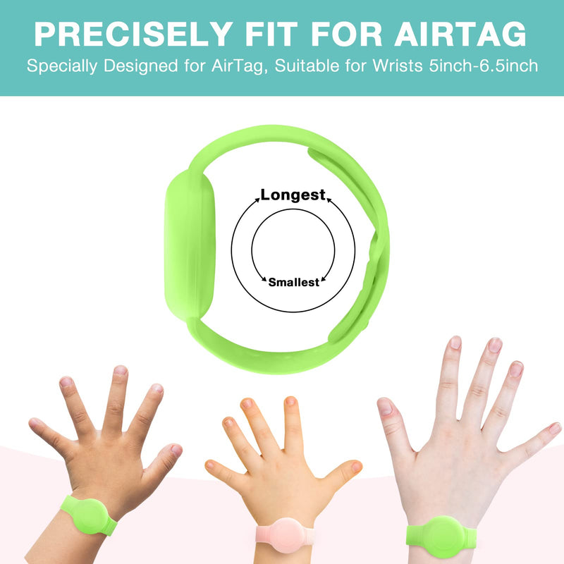 Waterproof Airtag Bracelet for Kids(2 Pack) - Soft Silicone Air tag Wristband Kids Full Case Cover Compatible with Apple Airtag, Lightweight GPS Tracker Holder for Kids (Green/Pink)