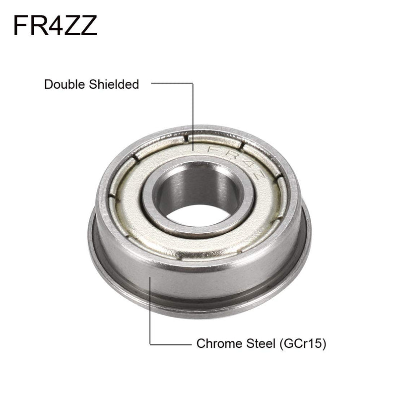 uxcell FR4ZZ Flanged Ball Bearing 1/4"x5/8"x0.196" Double Metal Shielded (GCr15) Chrome Steel Bearings 10pcs
