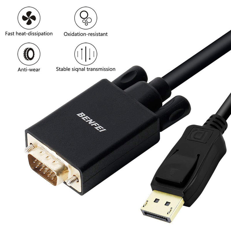 DisplayPort to VGA Adapter, Benfei DP DisplayPort to VGA 6 Feet Cable Male to Male Gold-Plated Cord Compatible for Lenovo, Dell, HP, ASUS and Other Brand 1 PACK