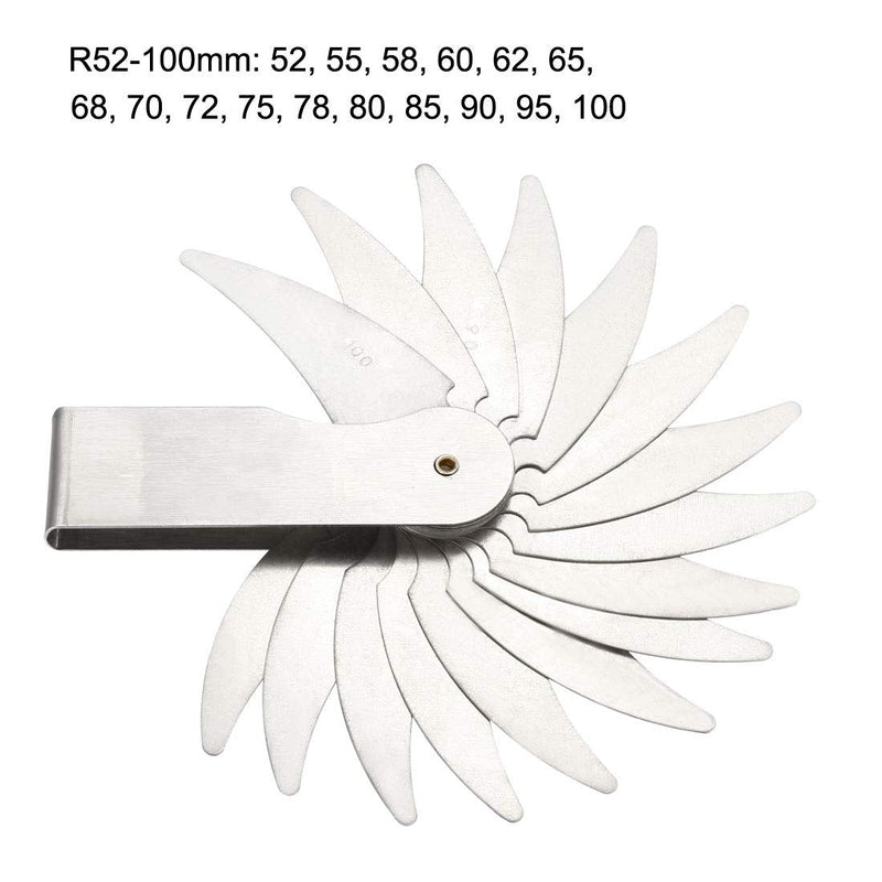 uxcell Radius Gauge Set R52-100mm 16 Leaves Stainless Steel Radius Fillet Gauge, Portable Concave Convex Measuring Tool