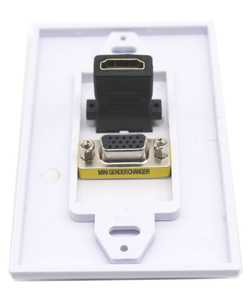 Poyiccot VGA Wall Plates, 1 Port HDMI Female + 1 Port VGA 15P Female AV Wall Outlet Video Socket Face Connector Plate White ABS (1HDMI+1VGA)