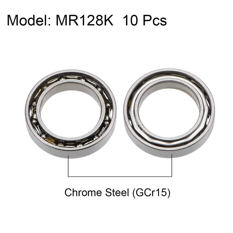 uxcell MR128K Deep Groove Ball Bearings 8mm Inner Dia 12mm OD 2.5mm Thick Open Type Chrome Steel Z2 10pcs 8mmx12mmx2.5mm