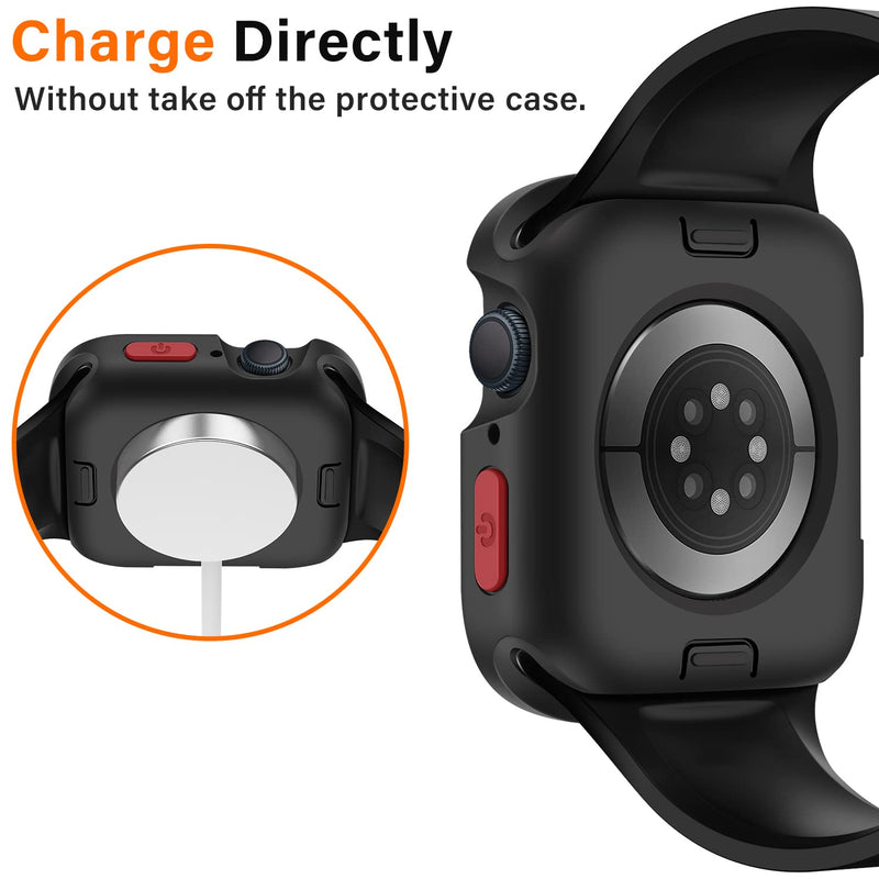 Amizee Rugged Case Compatible with Apple Watch Case Series 8/7 45mm Series 6/SE/5/4 44mm, Soft TPU Shockproof Bumper Drop Proof Protective Cover Compatible with iWatch - Black 44mm/45mm