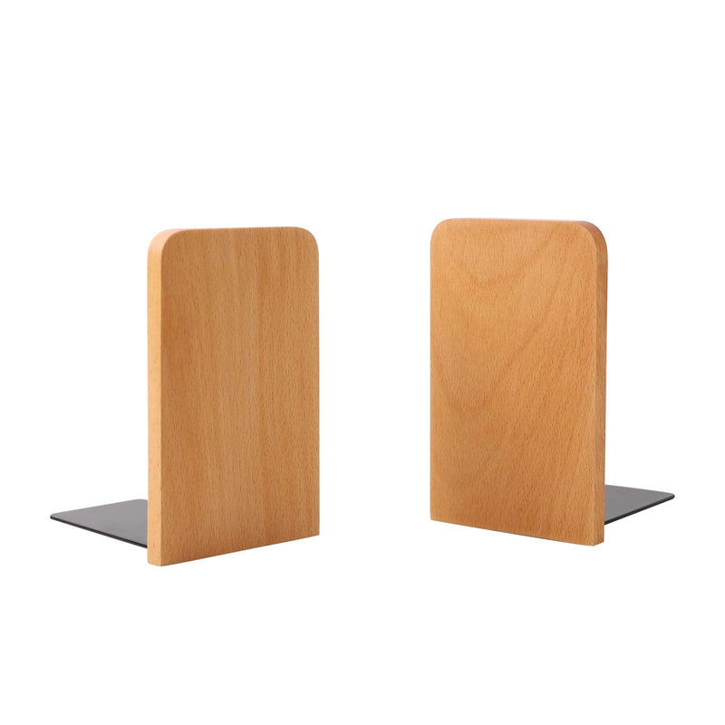 Muso Wood Book Ends for Shelves, Non-Slip Bookends, Heavy Duty Wooden Bookend Support for Books and Movies (Beech 2 Pairs) Beech-2 Pairs
