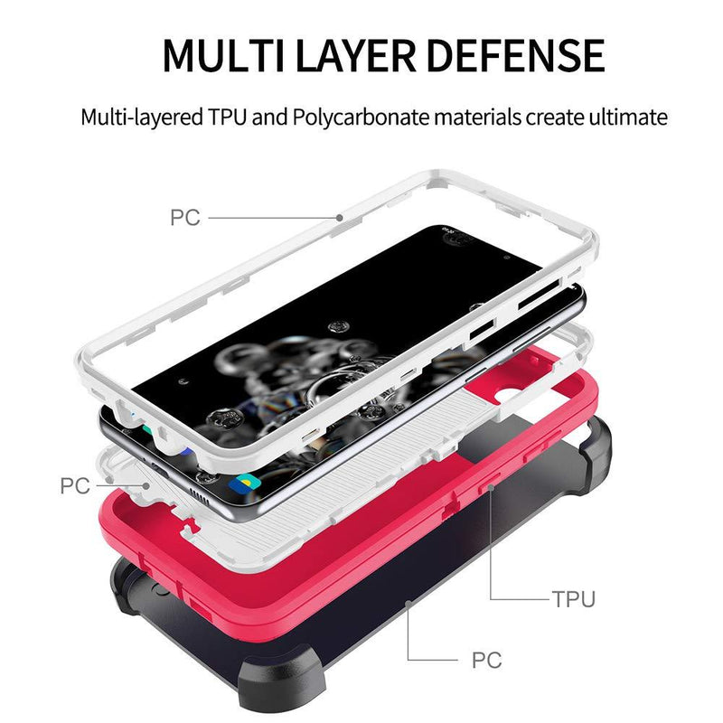 Szfirstey Case with Belt-Clip Holster for Galaxy S21 Drop Full Body Rugged Shock Dust Proof 3-Layer Military Protective Tough Durable Phone Cover Heavy Duty for Samsung S21 (Hot Pink/White) Hot Pink/White
