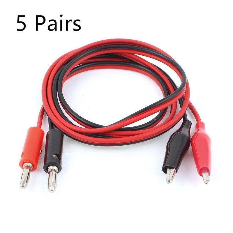 GDQLCNXB 5 Pairs Power Supply Double Alligator Clip to Banana Connector Audio Video Test Cable 1M Length