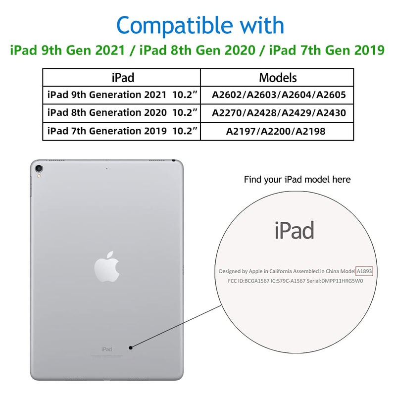 Akkerds Case Compatible with iPad 10.2 Inch 2021/2020 iPad 9th/8th Generation & 2019 iPad 7th Generation with Pencil Holder, Protective Case with Soft TPU Back, Auto Sleep/Wake Cover, Matcha Green