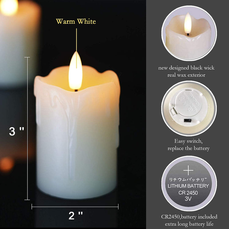 Homemory Timer Remote Control Flameless Candles, Real Wax, 2" x 3" Flickering LED Pillar Candles, 400+Hour Realistic Battery Operated Votive Candles, 6 Pack for Wedding, Christmas Decoration