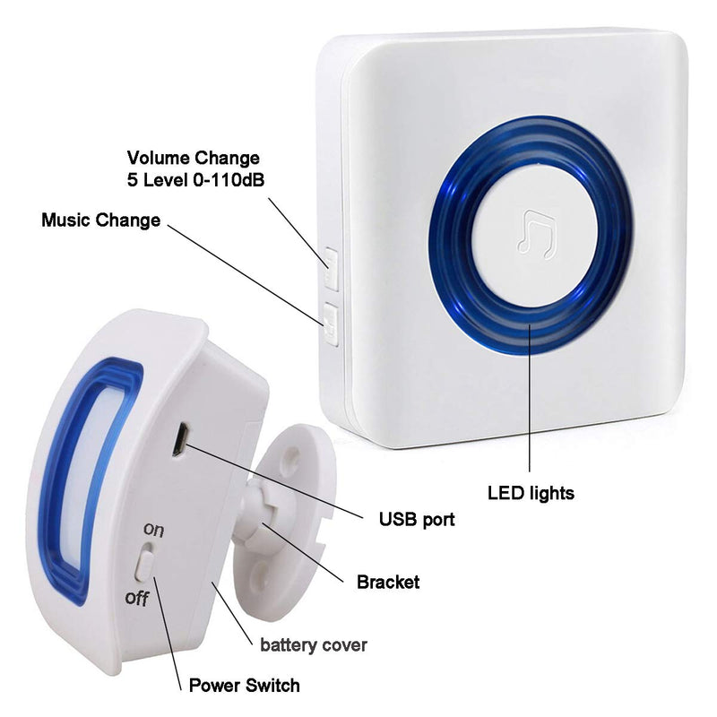 EverNary Wireless Motion Sensor and Pager Bed Alarm and Fall Prevention for Elderly Kids Home (2 Motion Detector +1 Receiver) 1 Receiver + 2 Motion Sensor