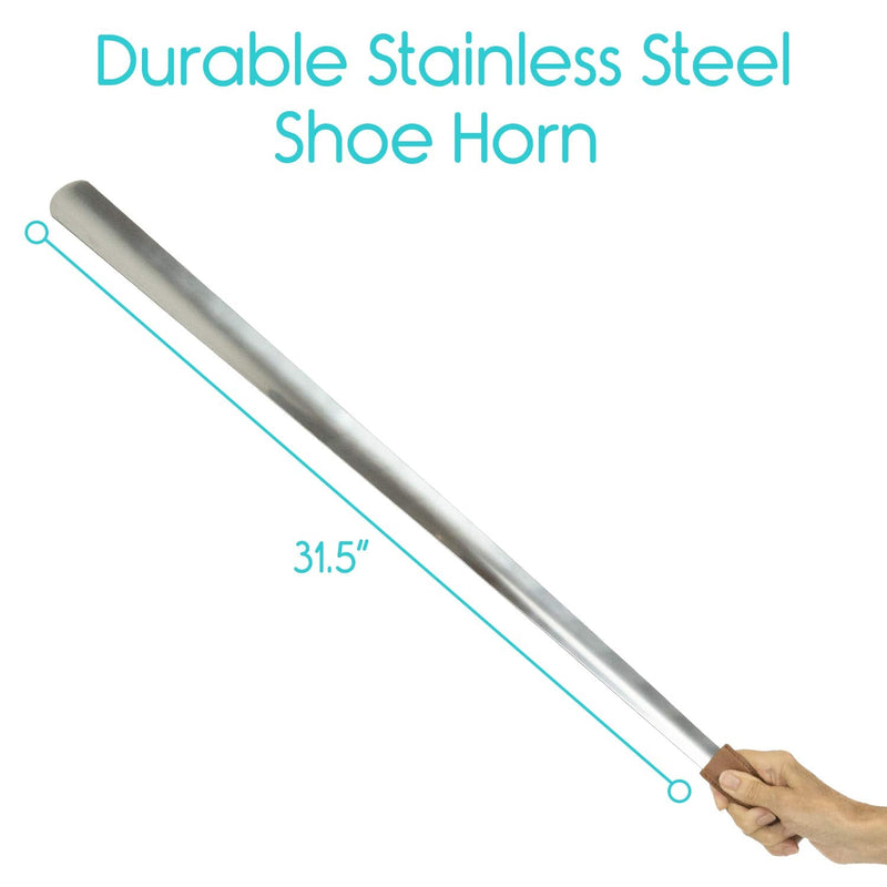 Vive Extra Long Handled Shoe Horn (31.5 Inches) - Metal Shoehorn for Men and Women - Large Standing Reach Assist - Long-Handled Dressing Aid for Seniors - Extended XL Stainless Steel Tool for Boots 1