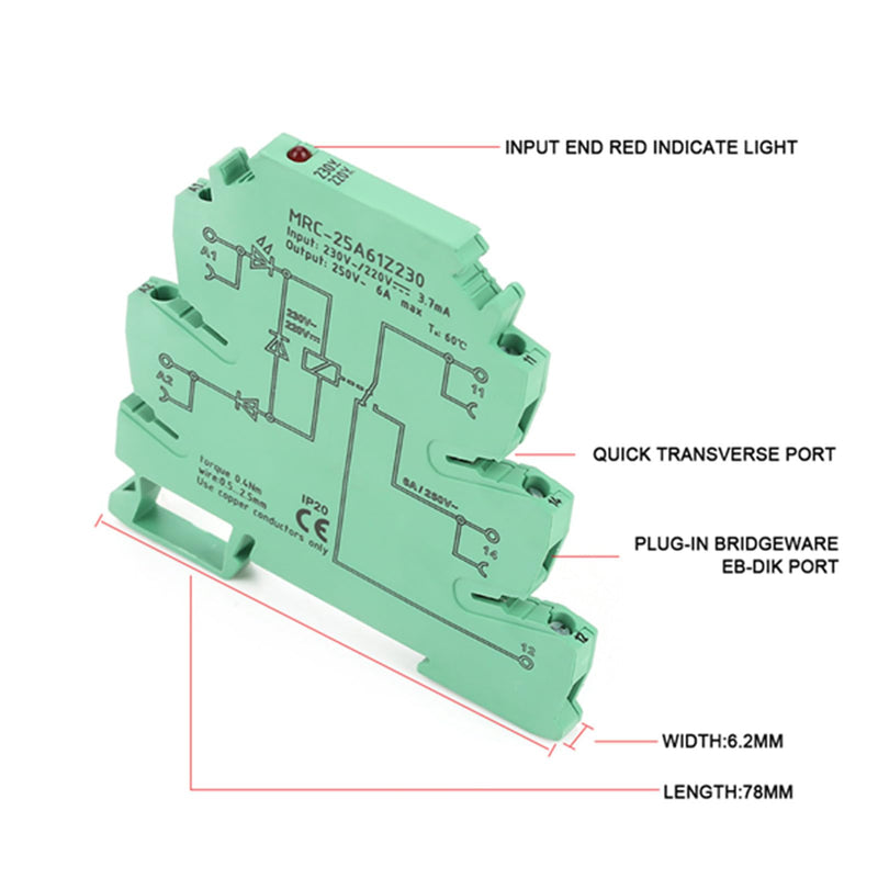 MRC-25A61Z230 PLC Electromagnetic Contact Interface Relay Module Input Diode Reverse Polarity Protection 230VAC/220VDC 1NO 1 NC