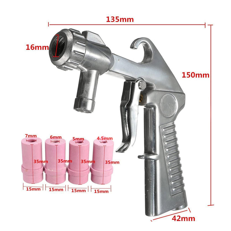 Sandblasting gun, compressed air gun, air blow gun with 4 pieces ceramic nozzle kit for sandblasting