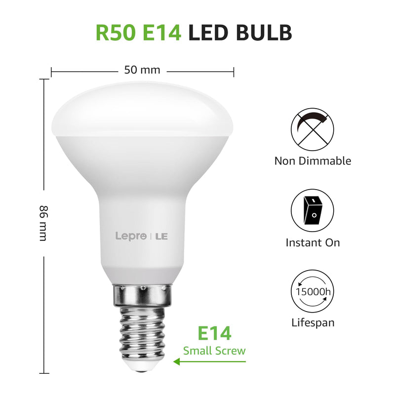 Lepro E14 LED lamp, 4.9W 470 lumen light bulb, equivalent to 40W incandescent lamp, 2700 Kelvin warm white E14 LED spotlight, reflector lamp R50 120° beam angle energy saving lamp, pack of 5