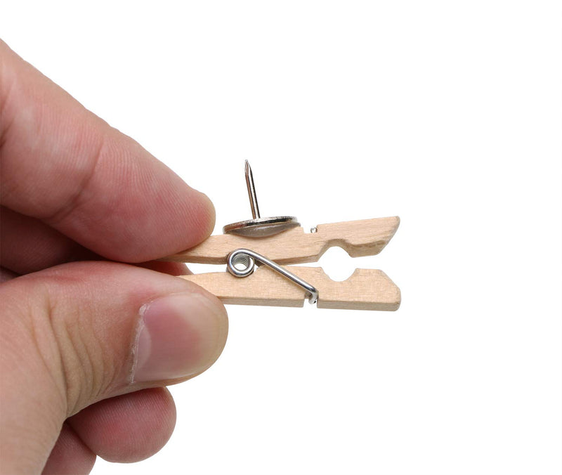 Tupalizy Wooden Clips Push Pins Clothespins Pushpin Tacks Thumbtacks for Cork Bulletin Boards Picture Documents Notes Papers Photos Files and Artworks Craft Projects, 20PCS