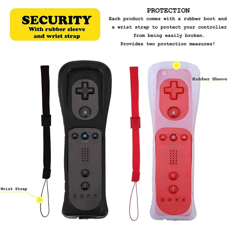 ZeroStory 2 Packs Wireless Controller and Nunchuck for Wii and Wii U Console, Gamepad with Silicone Case and Wrist Strap (Black and Red) Black and Red