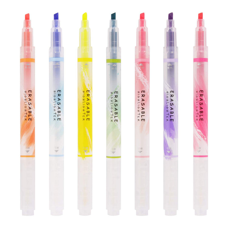 Erasable Highlighters, Double Head Smooth Writing Highlighters, Chisel Tip Assorted Colors High Lighter Markers, 7 Count CS-H724