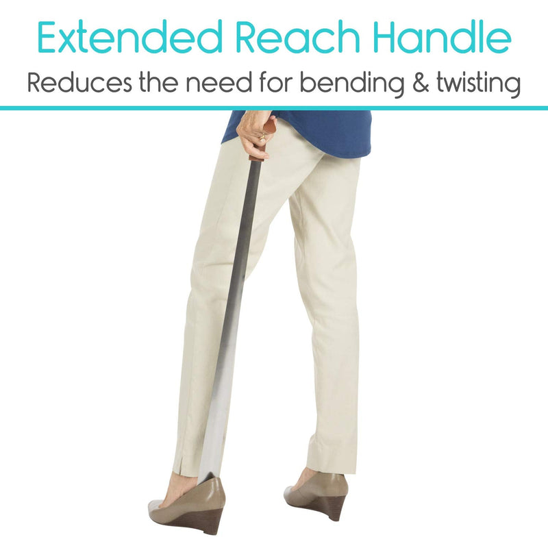 Vive Extra Long Handled Shoe Horn (31.5 Inches) - Metal Shoehorn for Men and Women - Large Standing Reach Assist - Long-Handled Dressing Aid for Seniors - Extended XL Stainless Steel Tool for Boots 1