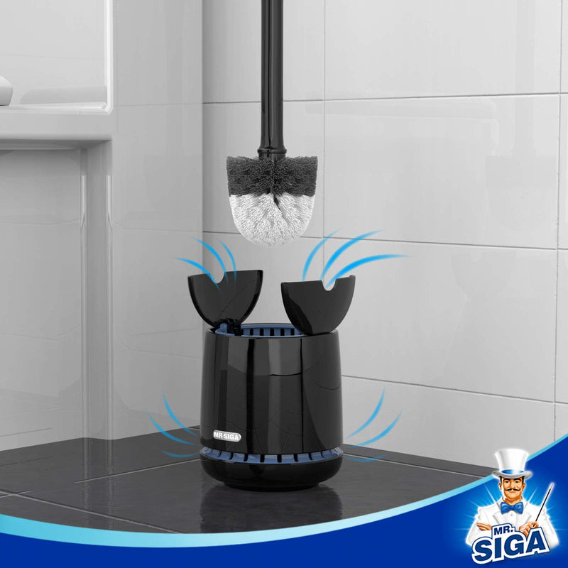 MR.SIGA Toilet Bowl Brush and Holder, Premium Quality, with Solid Handle and Durable Bristles for Bathroom Cleaning, Black, 1 Pack