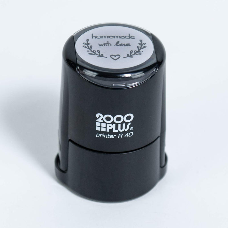 Homemade with Love Self-Inking R40 Round Stamp with Heart and Olive Branch, 1 1/2" Diameter, Black Ink