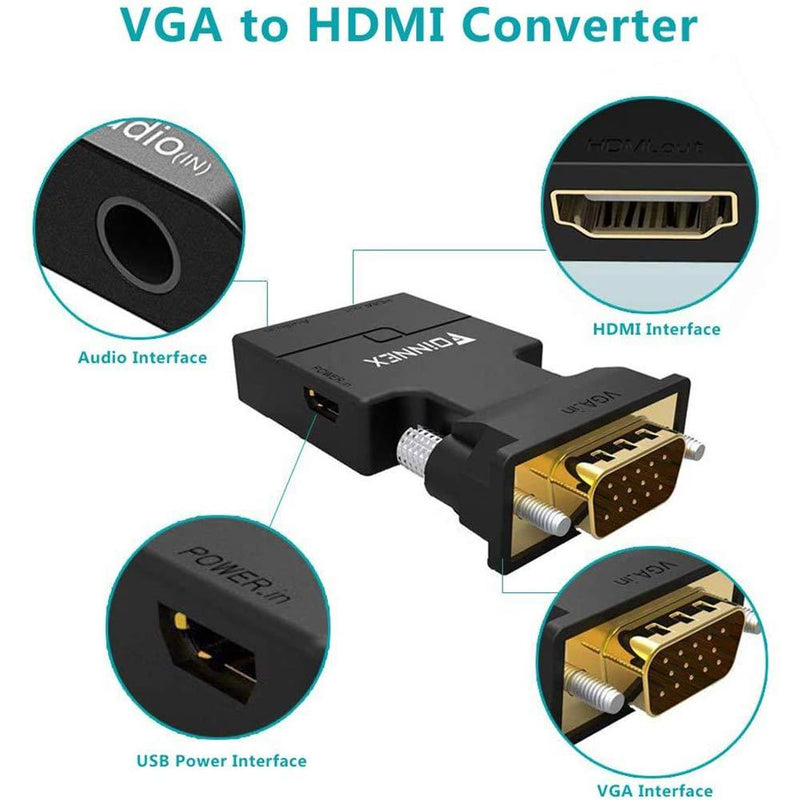 VGA to HDMI Adapter Converter with Audio,(PC VGA Source Output to TV/Monitor with HDMI Connector),FOINNEX Active Male VGA in Female HDMI 1080p Video Dongle adaptador for Computer,Laptop,Projector VGA-HDMI ADAPTER